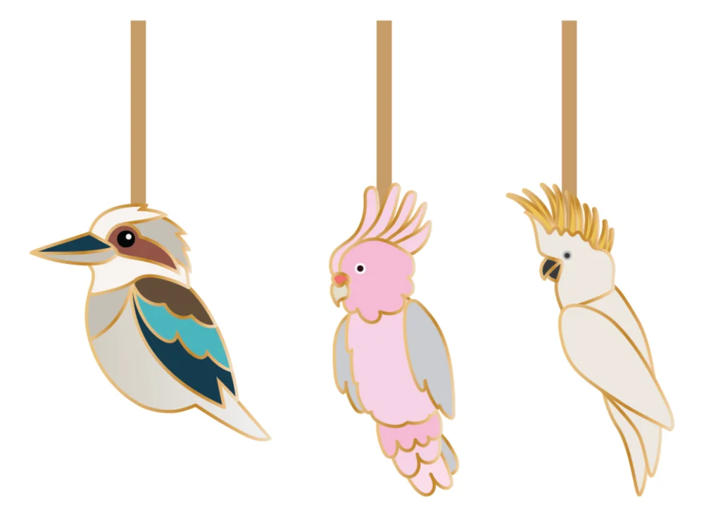 Australian Geographic Christmas Hanging Bird Ornaments - Cockatoo, Galah, Kookaburra