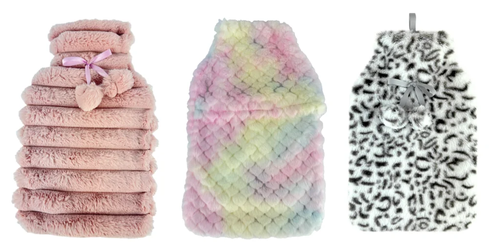Sweet Little Things® Luxe Fur Hot Water Bottle - Dusty Pink, Leopard, Rainbow
