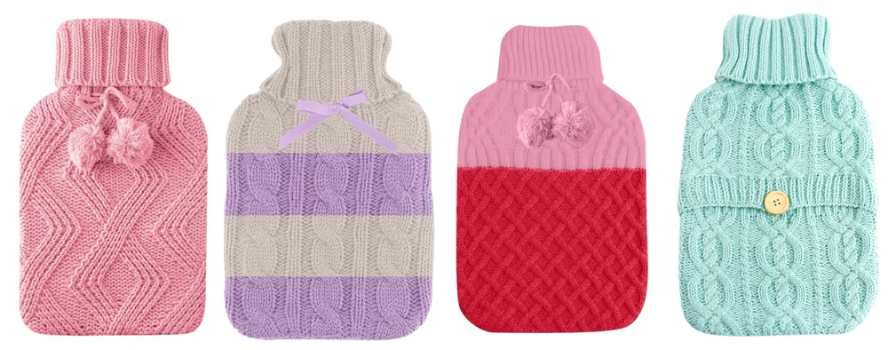 Hot Spot™ Chunky Knit Hot Water Bottle Set - Pink, Lilac Stripe, Two Tone, Sage Button
