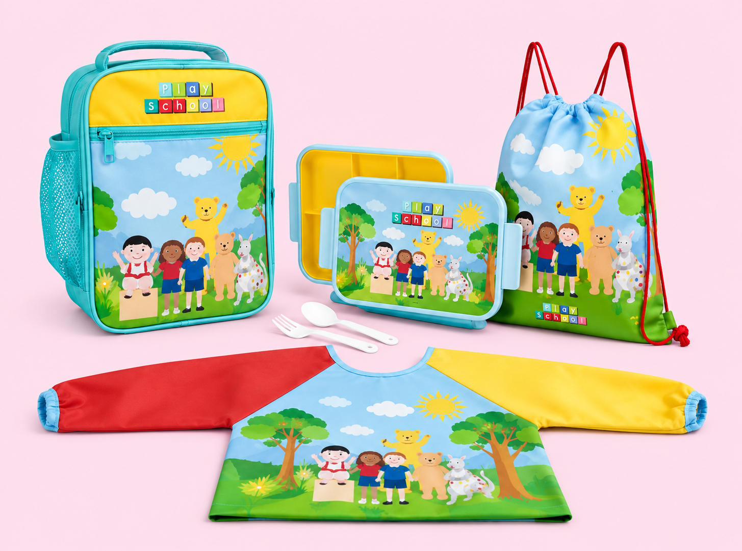 Play School lunch, nursery and drinkware products shown together