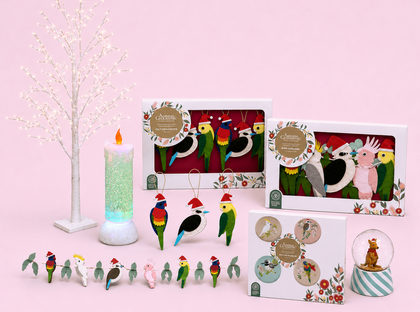 Australian bird ornaments, festive lighting and decorations from the seasonal range