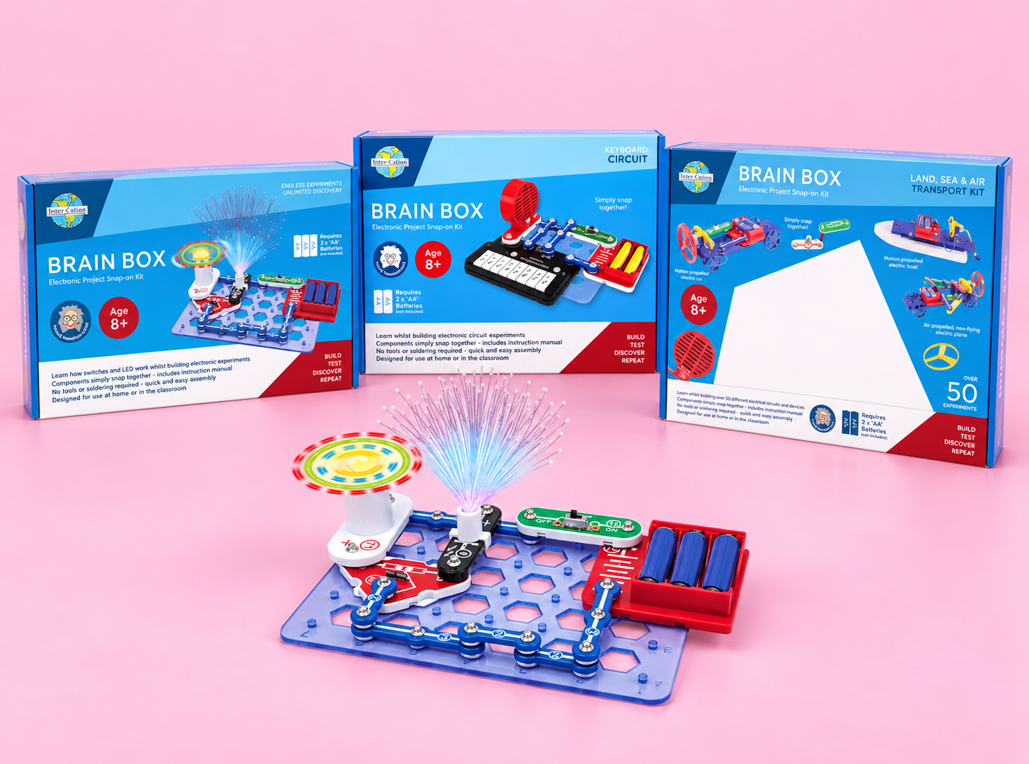 Intercation electronic construction kits shown together