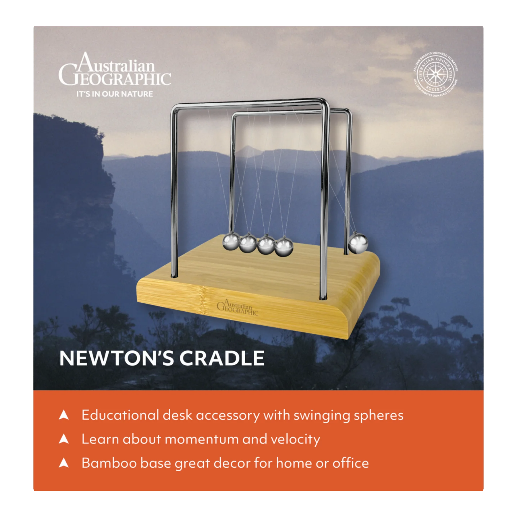 Australian Geographic Newton's Cradle - Bamboo Base